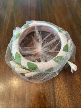 Vintage Louise Paris New York Pink Lily Halo Hat Birdcage Veil